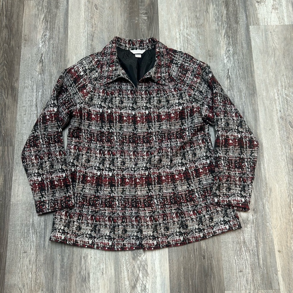 Christopher & Banks Women’s Jacquard Open Front Embroidered Jacket Size Large